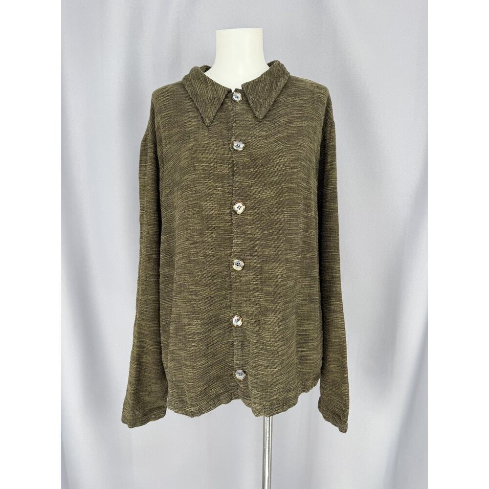 CP Shades Button Up Shirt Womens Large Green Collared Long Sleeve Woven Top